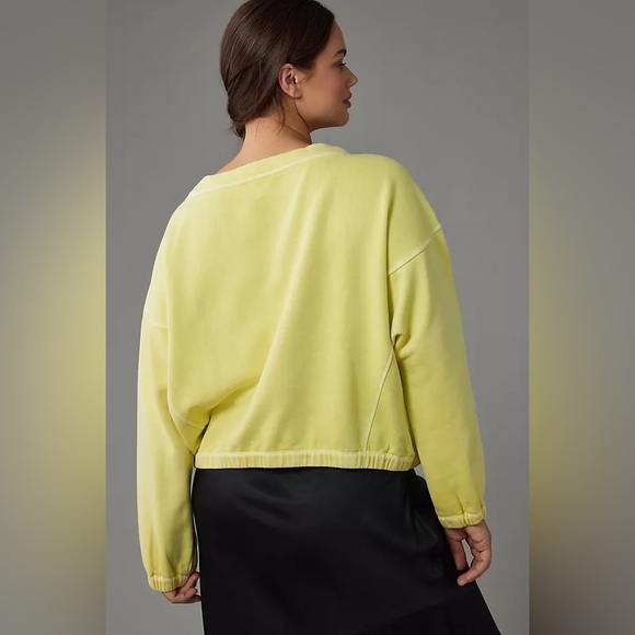 Anthropologie Boxy Cropped Pullover Light Yellow green Sweatshirt size small - Picture 4 of 13